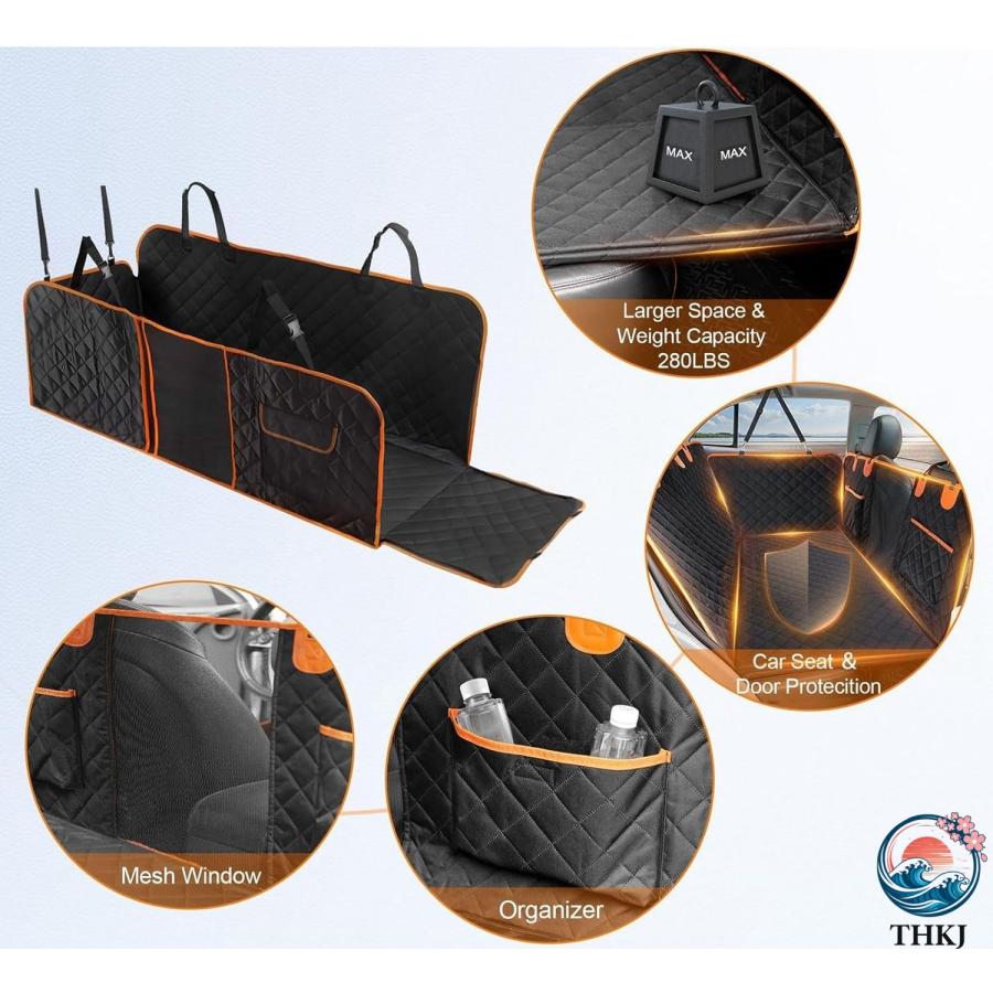 犬用カーシート メッシュ ペットカーシート ペット用 後部座 全種犬用 ペット用品 THKJ SUV用 超強防水 清潔簡単 汚れ防止 水洗い可能 ペット安全ベルト_3