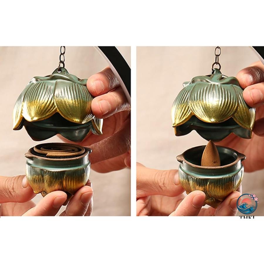 仏手蓮心 倒流香炉 陶器 癒しグッズ 禅 オーナメント オシャレ アロマストーブ THKJ 聞香炉 リラクゼーション 台座付き LEDライト 逆流香炉 香炉 香道用の画像