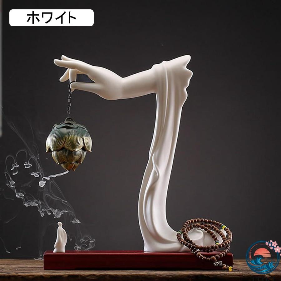 仏手蓮心 倒流香炉 陶器 癒しグッズ 禅 オーナメント オシャレ アロマストーブ THKJ 聞香炉 リラクゼーション 台座付き LEDライト 逆流香炉 香炉 香道用の画像