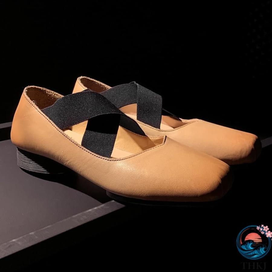 チカル レディース ローファー 牛革 バンド ストラップ バレエシューズ ベルト THKJ パンプス スクエアトゥ バブーシュ シューズ スリッポン レザー 本革の画像