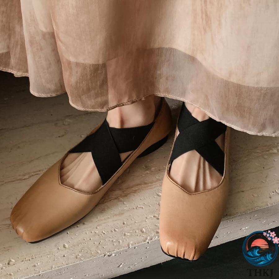 チカル レディース ローファー 牛革 バンド ストラップ バレエシューズ ベルト THKJ パンプス スクエアトゥ バブーシュ シューズ スリッポン レザー 本革の画像