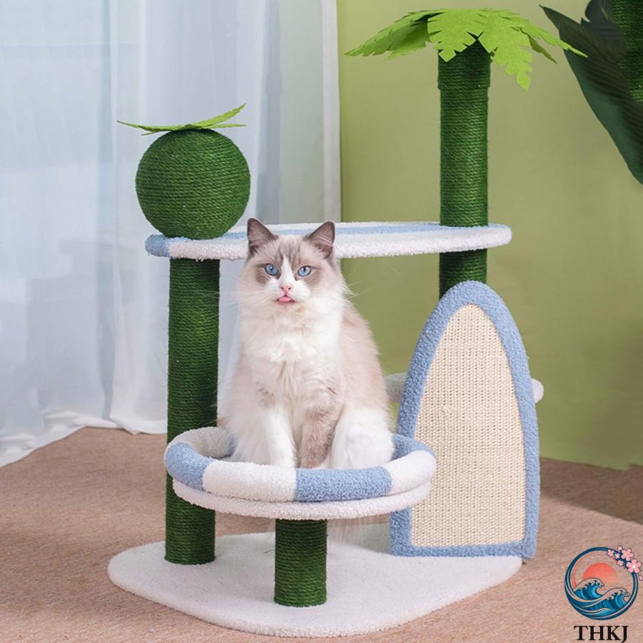 猫の爪とぎポスト かわいい高さ30インチ 屋内猫用爪とぎポスト THKJ キャットツリー サイザルロープ 大型猫と子猫用 ホワイト お手入れ簡単 お世話が快適の画像