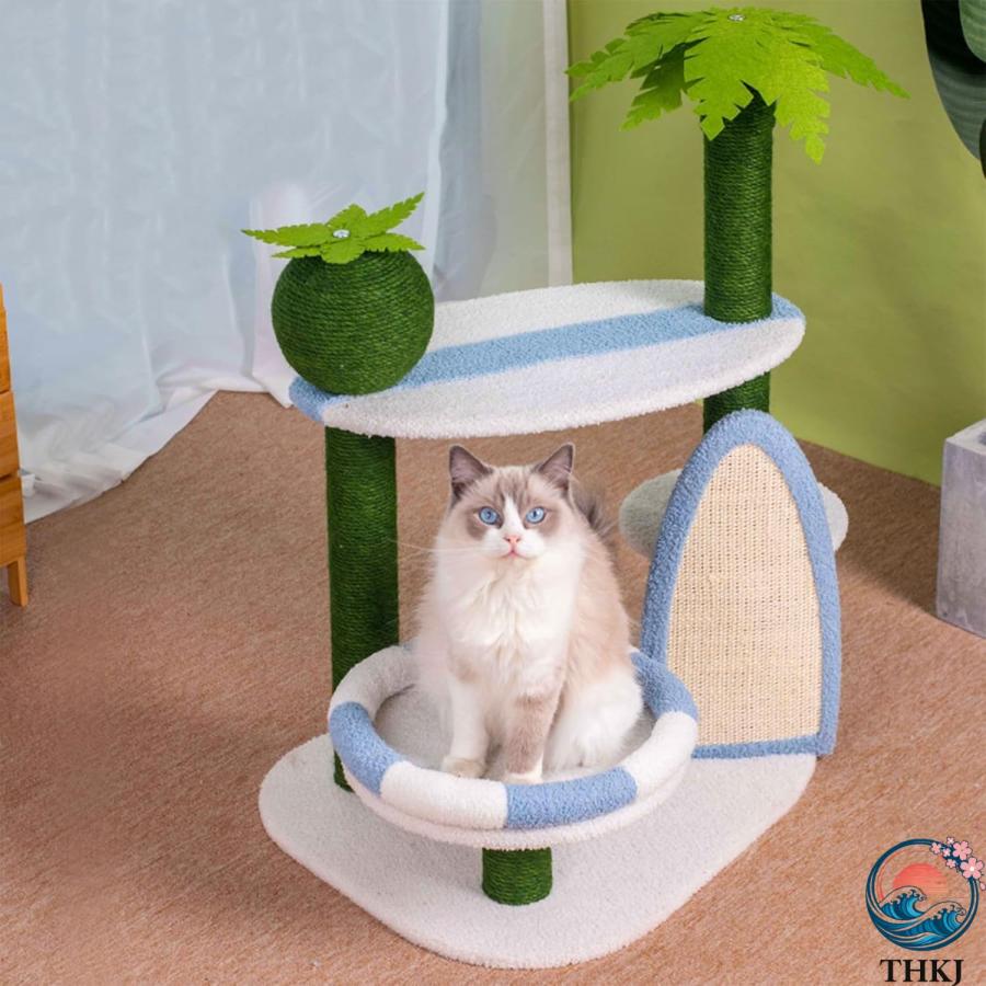 猫の爪とぎポスト かわいい高さ30インチ 屋内猫用爪とぎポスト THKJ キャットツリー サイザルロープ 大型猫と子猫用 ホワイト お手入れ簡単 お世話が快適の画像
