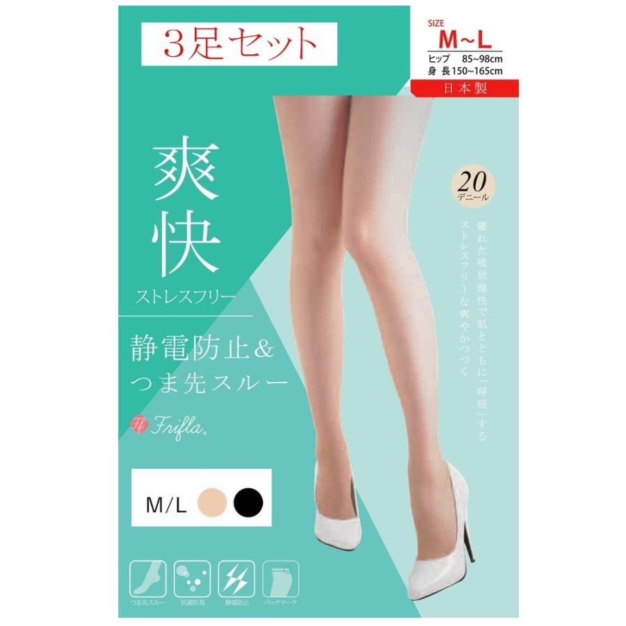 3足セット】日本製・爽快ゾッキストッキング frifla 20デニール 抗菌