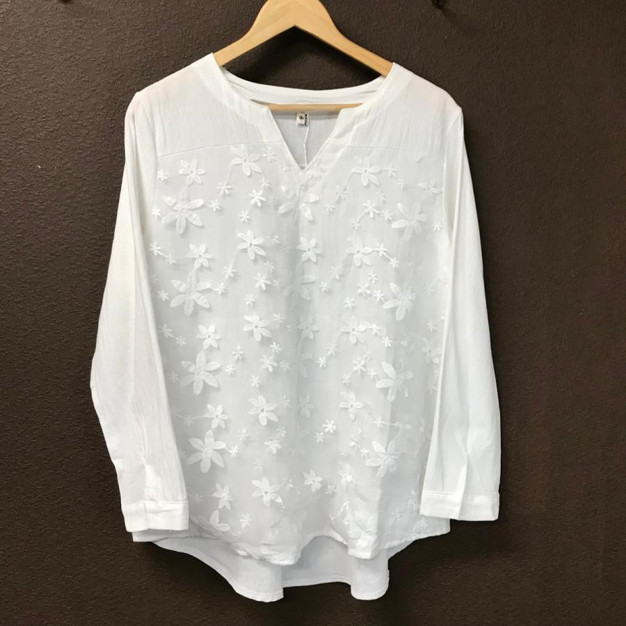 刺繍入り レディース ブラウス シャツ ゆったり 大きめサイズあり 