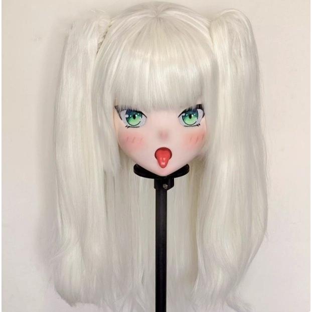 全頭マスク カツラ付き ロック付き Hタイプ フルマスク ドール ヘッドロリータ人形 コスプレ マスク 変身 仮装 着ぐるみ 二次元美少女
