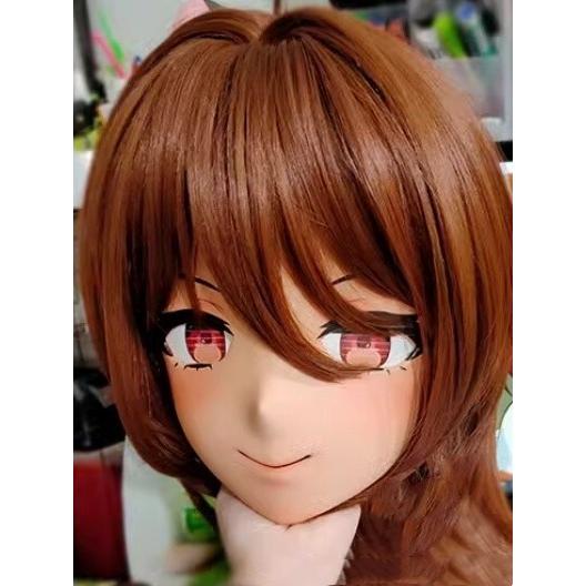 ハーフマスク 眼球付き カツラ付き NO.74 樹脂製 ヘッドロリータ人形 コスプレマスク 変身 仮装 着ぐるみ 二次元美少女