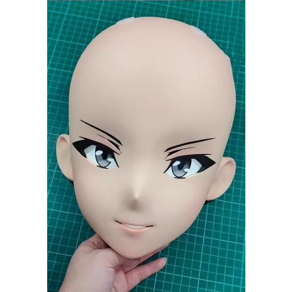 ハーフマスク 眼球付き カツラなし NO.27 樹脂製 ヘッドロリータ人形 コスプレマスク 変身 仮装 着ぐるみ 二次元美少女