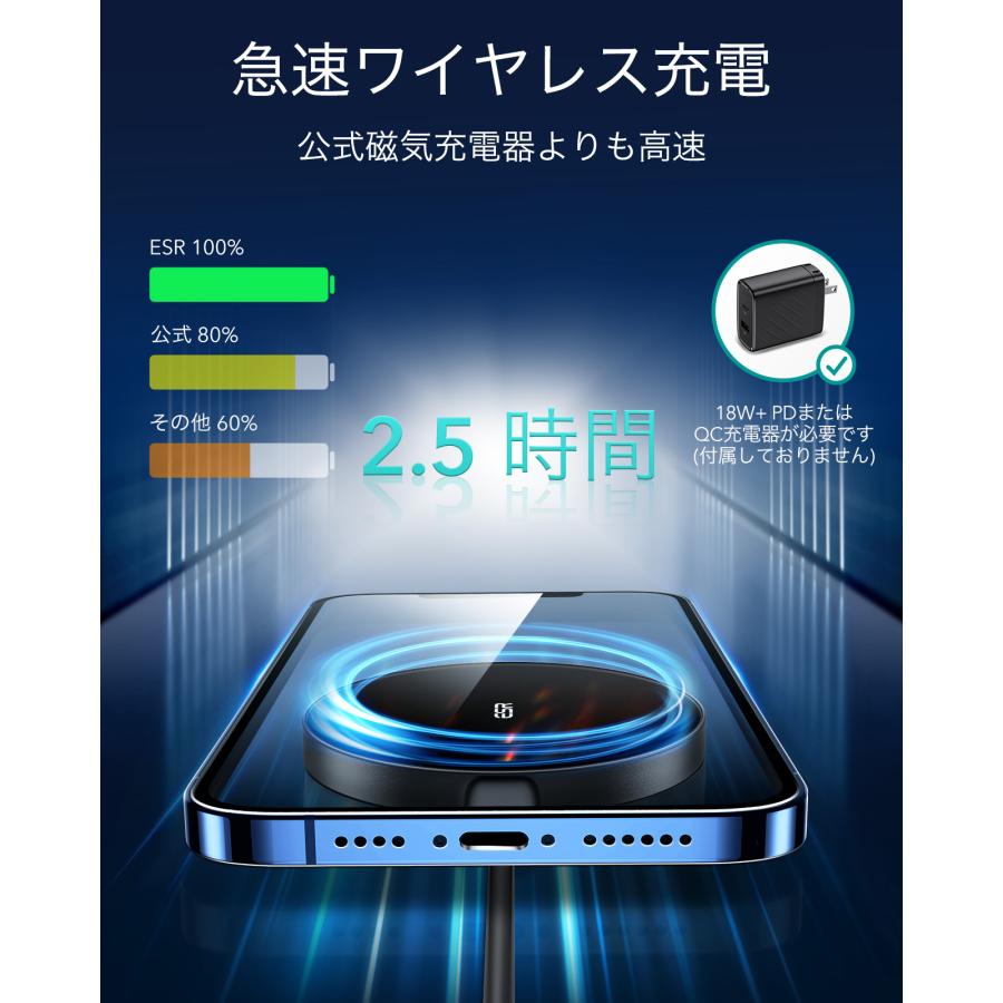 ESR HaloLockキックスタンドワイヤレス充電器 MagSafe対応 iPhone 14/13/12シリーズ対応 マグネットケース対応 1.5 mケーブル付属 ケーブルの取り外し可能｜knicomcorp｜03