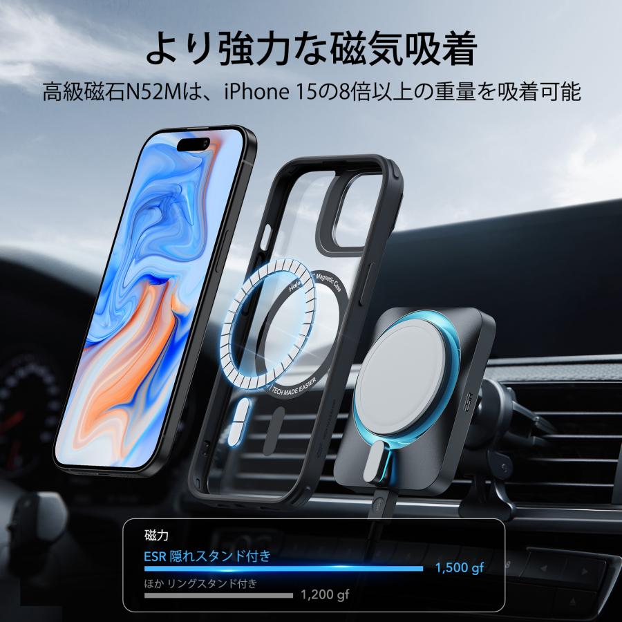 ESR iPhone 15 / Plus Pro MagSafe対応 米軍MIL規格の保護 隠れ