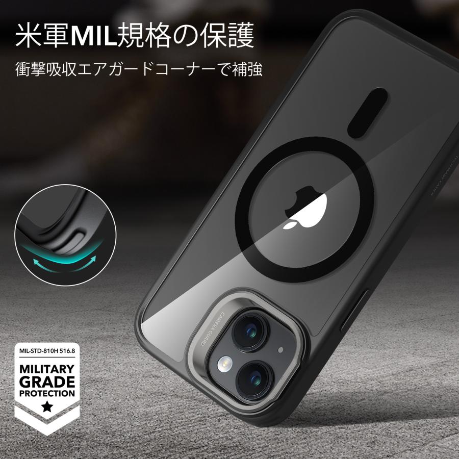 ESR iPhone 15 / 15 Plus / 15 Pro / 15 Pro MagSafe対応 米軍MIL規格の保護 隠れスタンド スマホケース 傷防止背面 クリアーブラック Classicシリーズ｜knicomcorp｜13