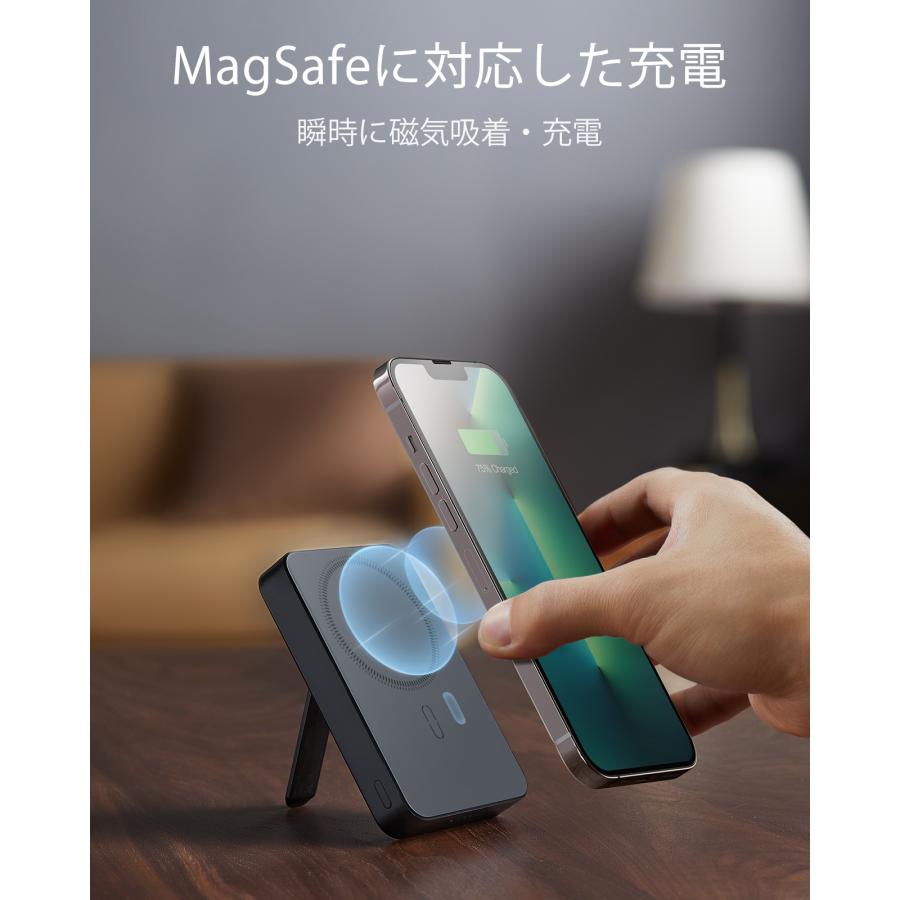 ESR HaloLock モバイルバッテリー ワイヤレス充電器 10,000mAh MagSafe対応 ワイヤレス出力7.5W ミニキックスタンド  USB-Cケーブル付き iPhone 15対応