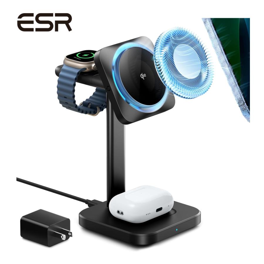 ESR 3-in-1 最大25W ワイヤレス充電器 Magsafe対応CryoBoost冷却