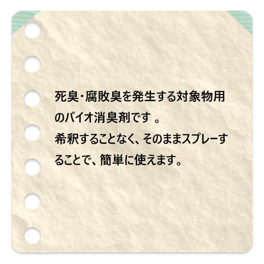 死臭対象物 消臭剤 バイオモルグスプレー 400ml 業務用 強力 消臭 死臭 腐敗臭 バイオ消臭剤 スプレー 高性能 原状回復 安全 特殊清掃業｜knistore｜02