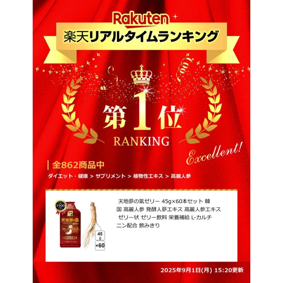 天地蔘の氣 発酵高麗人蔘入りゼリー45g×60袋 天地蔘の氣ゼリー 45g×60本セット 韓国 高麗人参 発酵人蔘エキス 高麗