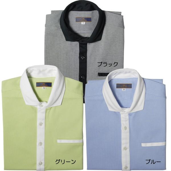 メンズ 半袖 ストライプ クレリック シャツ 日本製 ゴルフウェア シニア ギフト プレゼント｜knit-garden｜02
