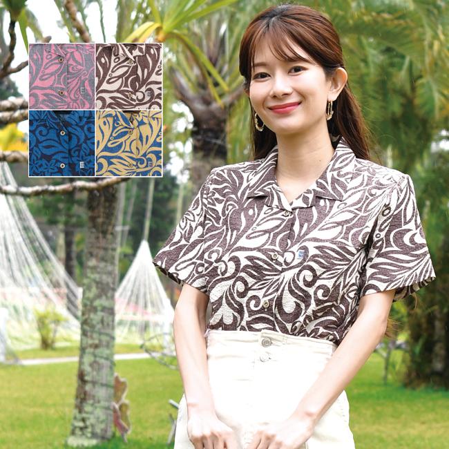 かりゆしウェア かりゆし シャツ レディース トライバル柄 開襟 かりゆしウェア かりゆし シャツ レディース トライバル柄 開襟