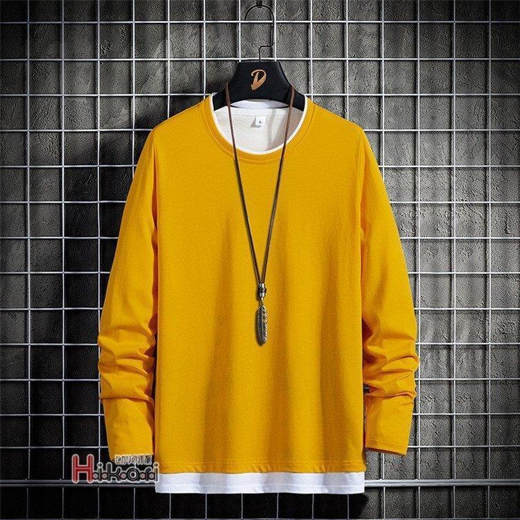 ロンt メンズ tシャツ 長袖tシャツ スポーツ 重ね着風 秋服 ロングtシャツ 黒 白 ティーシャツ ファッション｜knit｜13