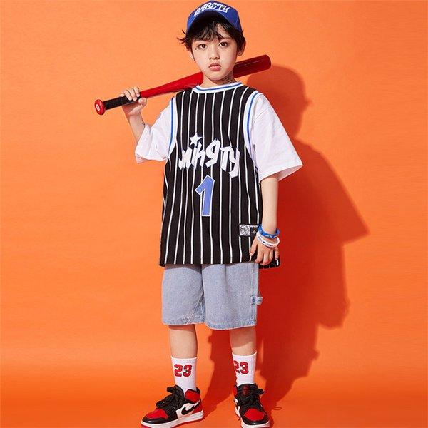 キッズダンスダンス衣装シャツパンツ単品売り男の子デニムパンツダンス衣装トップス野球バスケ派手｜knit｜03