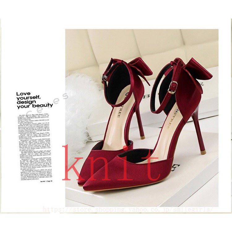 レディース 靴 パンプス ストラップ付 ハイヒール ピンヒール リボン  