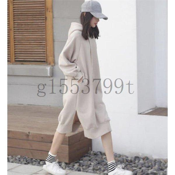 ロングパーカーレディースワンピーストレーナー秋服ロングゆったりゆるチュニック体型カバープルオーバーカジュアル