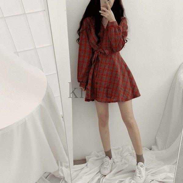 高校生中学生ファッションワンピース10代代長袖韓国おしゃれレディースチェックウエストマークワンピース4939 Knit8d00c16f ニットknit 通販 Yahoo ショッピング
