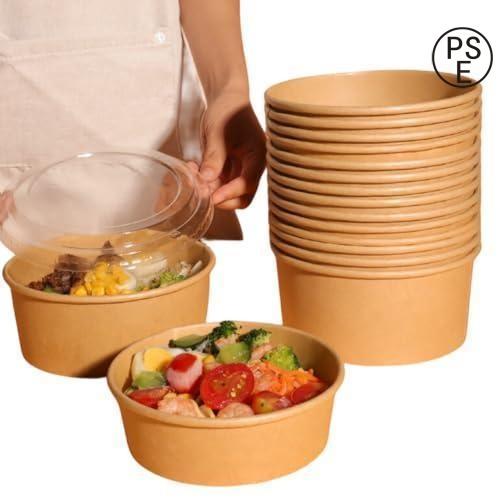 100個 使い捨てボウル 使い捨て弁当箱 蓋付き ペーパーボウル クラフト紙ボウル 電子レンジ対応 bbq 業務用 バーベキュー 食品容器 テイクアウトサラダボックス の商品画像