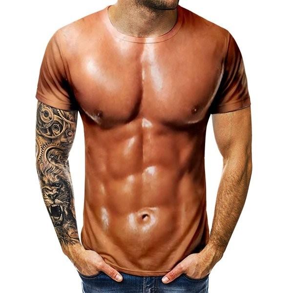夏面白い3筋肉シャツトップス裸人格シャツ用男性カジュアルセクシーな男ヌードシャツ原宿男性服2021｜knit