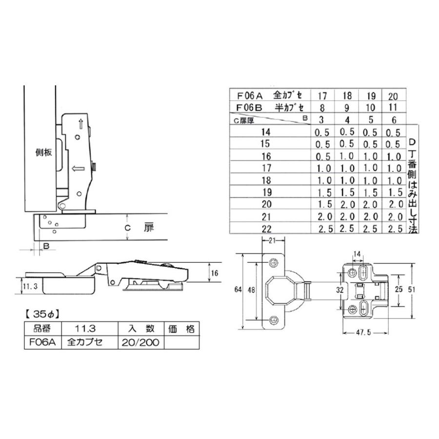 35mmダンパー付きスライドヒンジ 全カブセ 20個入 ワンタッチスライド