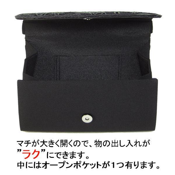 ビーズフォーマルバッグ　黒　ビーズ花柄　ブラックフォーマルバッグ　袱紗付き F2304｜knot-bag｜05