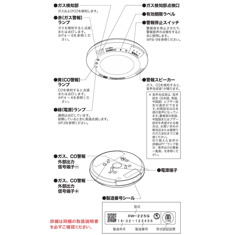 レビュー特典あり／ XW-225G ガス・CO警報器 新コスモス電機 天井取付