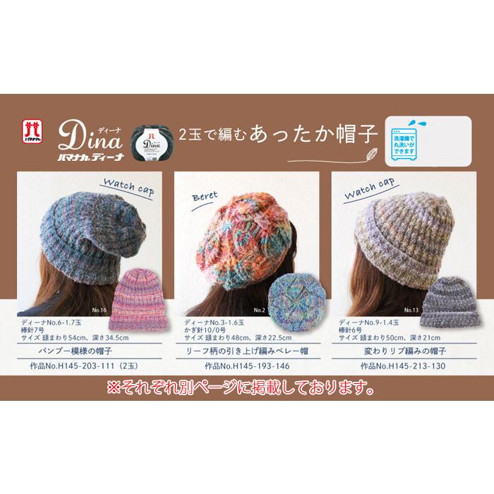 ハマナカ 変わりリブ編みの帽子 着分セット(ディーナ2玉・編図)【着分 
