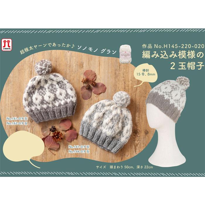 kanon 手編みの帽子　二点 ハマナカ 編み込み模様の2玉帽子 着分セット(ソノモノグラン計2玉