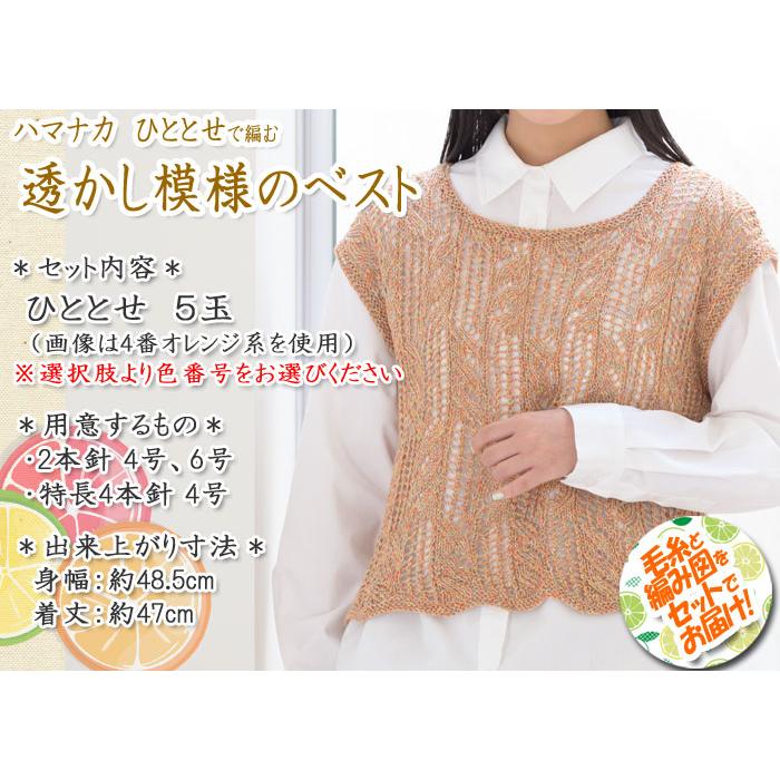 ハマナカ 透かし模様のベスト 着分セット（ひととせ5玉・編図）【着分 