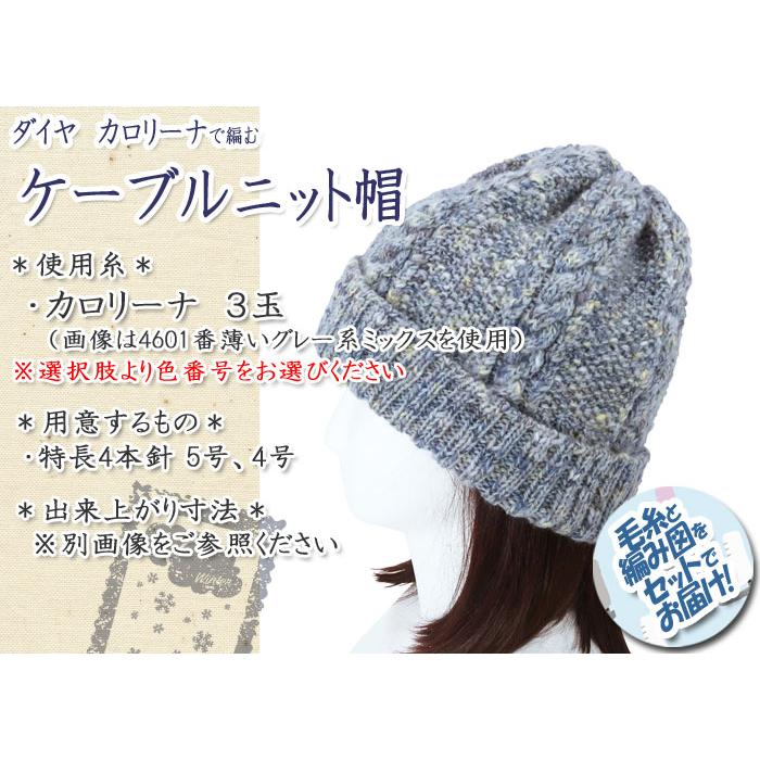 ダイヤ ケーブルニット帽 着分セット（カロリーナ3玉・編図）【着分37