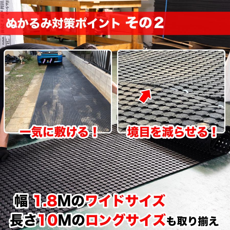 特価】駐車場ぬかるみ対策ゴムシート(長尺穴あきタイプ) 厚さ10mm×幅