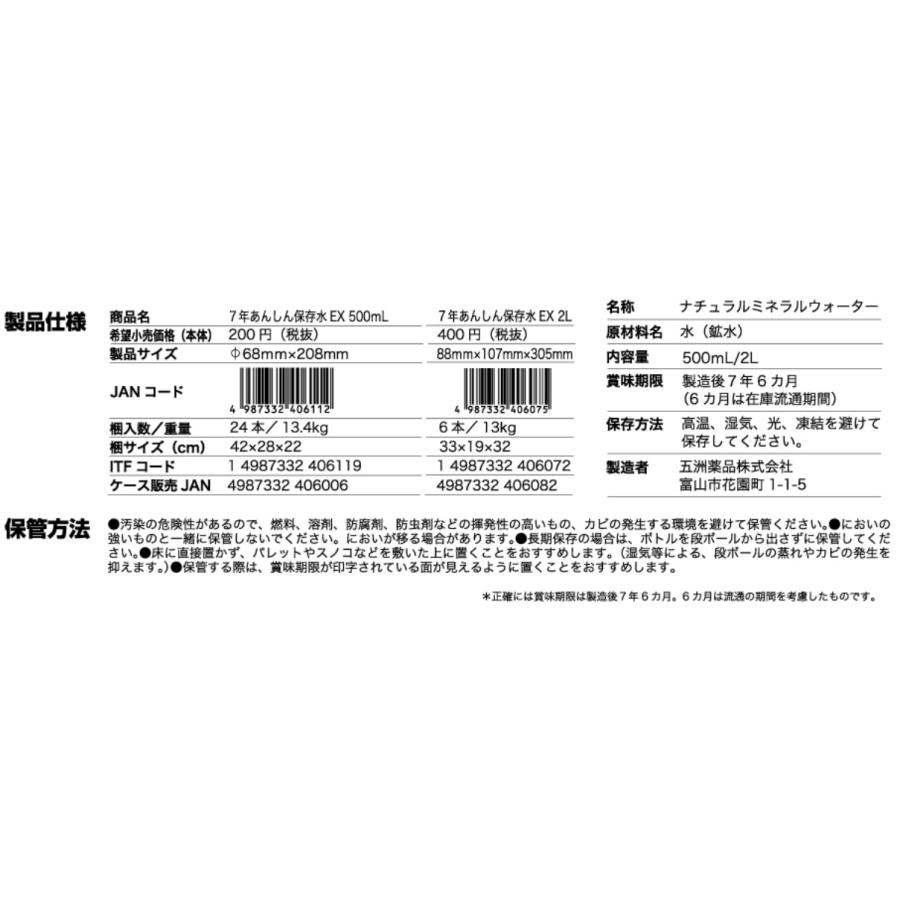 （120本セット）あんしん保存水EX  2L（2000ｍｌ）　7年　/日本製　（北海道、四国、九州、沖縄及び離島は配送不可）_2
