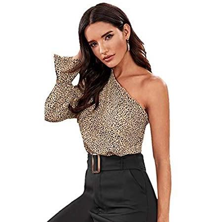 【超特価sale開催】 Sleeve Long Blouse Shoulder One Print Leopard Women's 特別価格SheIn Ruffle Sh好評販売中 Frill 皿