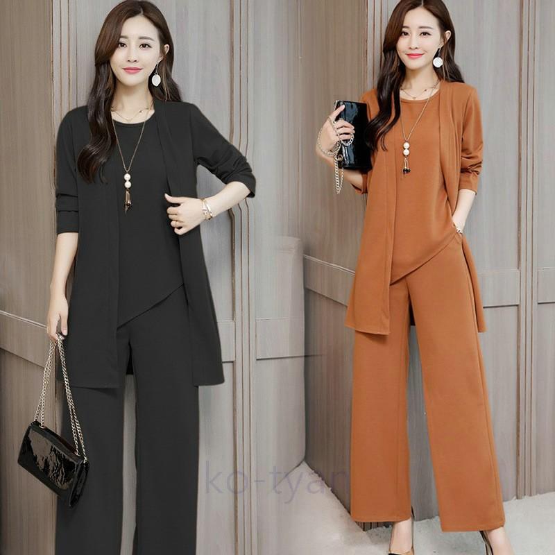 即日発送 セットアップ レディース 秋 ガウチョパンツ カーディガン 3点セット パンツドレス ゆったり 着痩せ 二次会 通勤 入園式 お洒落 上品 ママ 30代40代50代 Simbcity Net