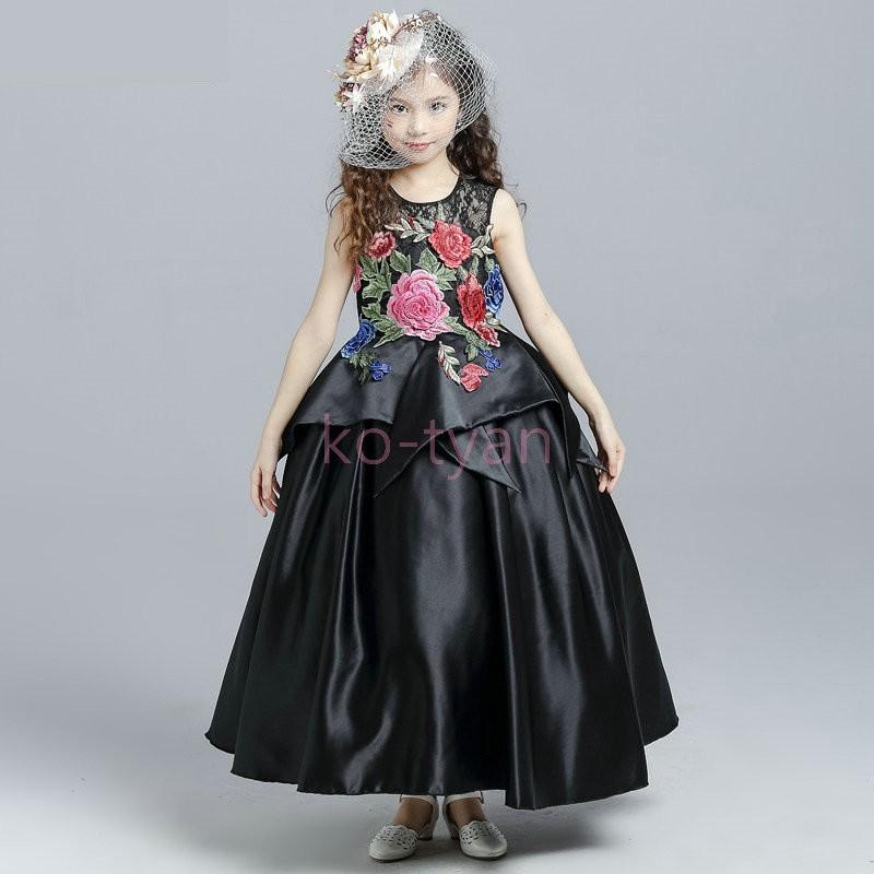 子供 ワンピース 女の子 ロングドレス プリンセス ブラック レッド 発表会 結婚式 演奏会 入学式 ピアノ ジュニア パーティー 子供服 ゴージャス Www Workplace No