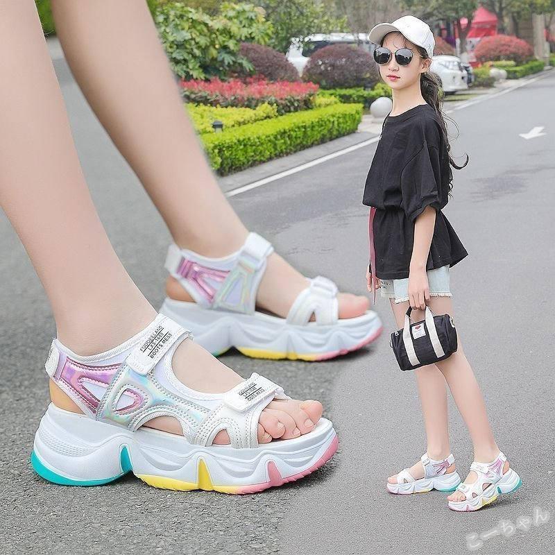 子供サンダル キッズ スポーツサンダル ジュニア 子ども おしゃれ 歩きやすい サイズ調節可 アウトドア 姫系 女児 可愛い 買得