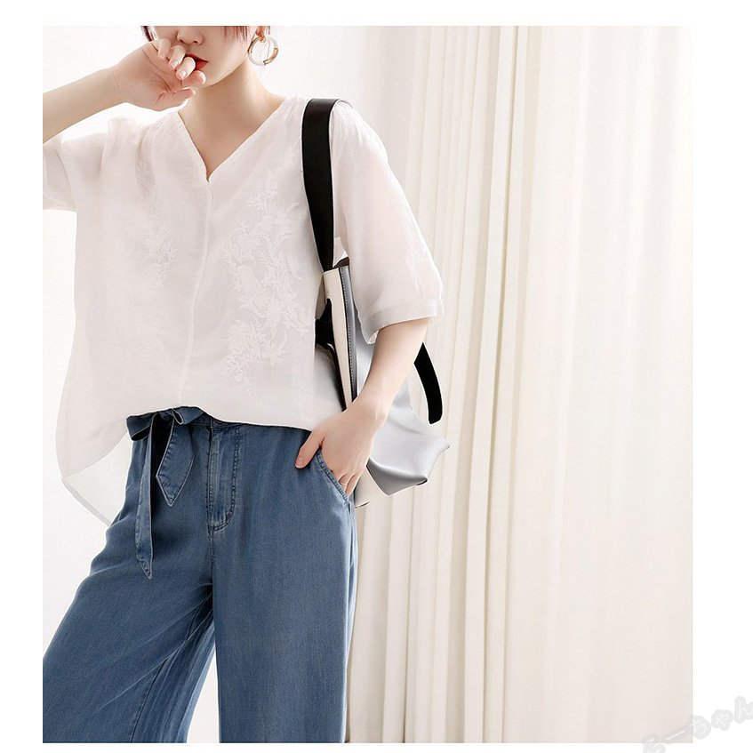 ブラウス レディース 40代 春夏新作 オシャレブラウス 半袖トップス レース刺繍 最大55 Offクーポン 白リネンシャツ