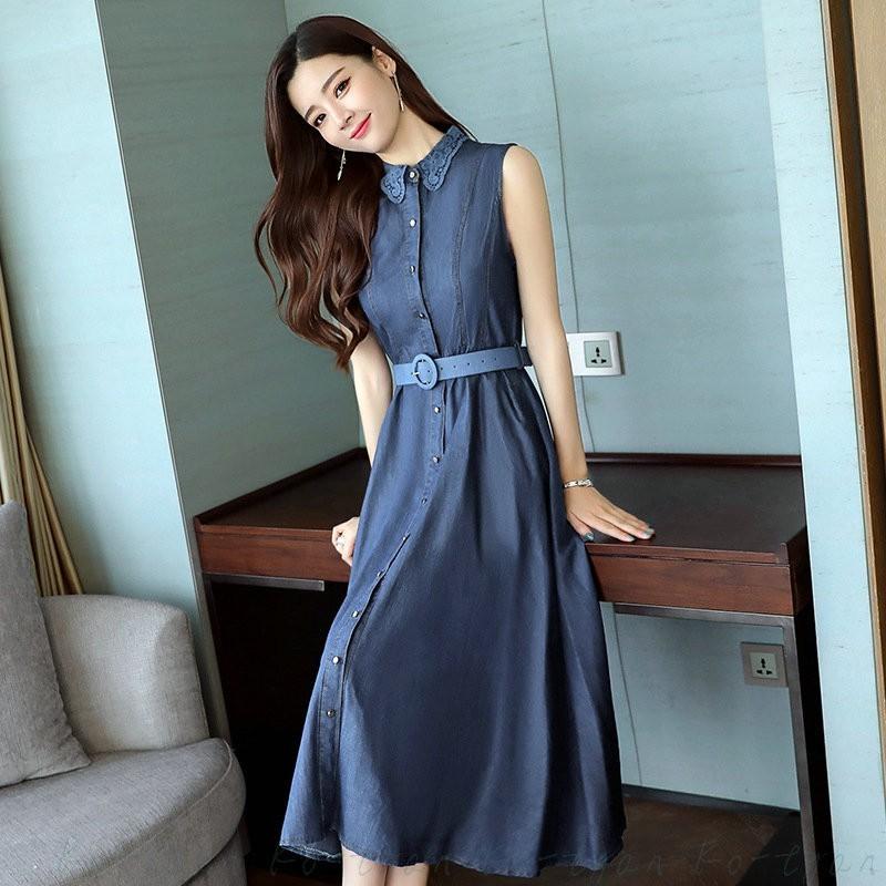 ワンピース シャツワンピ デニム ノースリーブ レディース マキシ丈 襟付き 無地 大きいサイズ 着痩せ シンプル カジュアル 通勤 リゾート Lww1p こーちゃん 通販 Yahoo ショッピング
