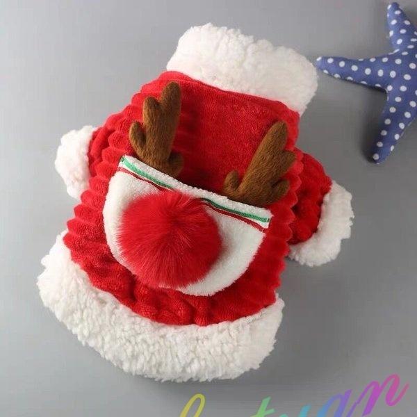 ペット服 クリスマス 犬の服 秋冬服 裏起毛 防寒 鹿柄 綿製 快適