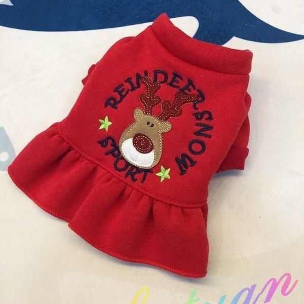 ペット服 クリスマス 犬の服 秋冬服 裏起毛 防寒 鹿柄 綿製 快適