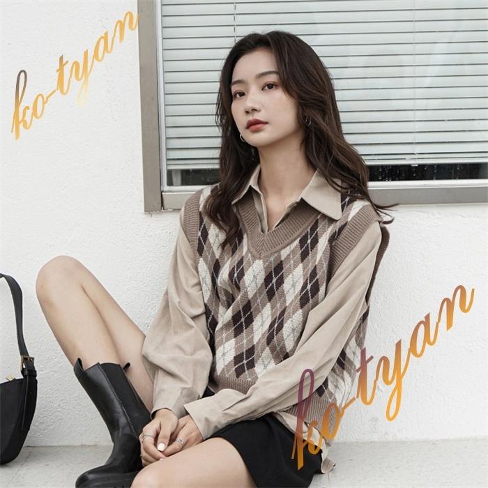 シャツとブラウスにはピッタリ アーガイルチェック ニット ベスト サマー ベスト レディース 柄 ニットベスト Rqb こーちゃん 通販 Yahoo ショッピング