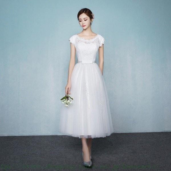 注目ショップ ブランドのギフト パーティードレス ミモレ丈 花嫁ウェディングドレス 結婚式 ワンピース 体型カバー Aライン パーティードレス 披露宴 入学式 七五三 発表会 二次会 ワンピース 色 ネイビー