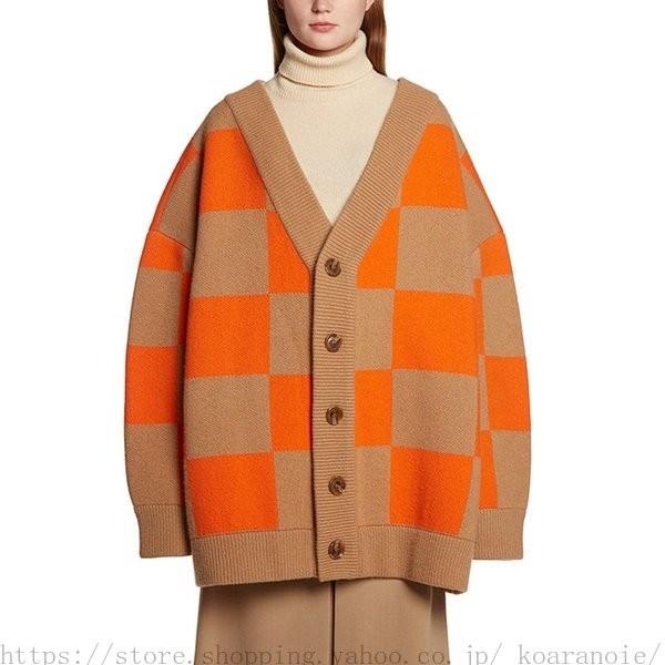 オレンジ チェック 市松模様 ビッグ ニット セーター カーディガン レディース アウター 大きいサイズ 体型カバー Y1212bbb Ekopz945 コアラの家 通販 Yahoo ショッピング