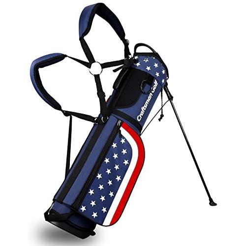 ゴルフスタンドバッグのための男性の軽量化主催のゴルフバッグデュアルストラップ雨のフード赤白青の米国旗  並行輸入品
