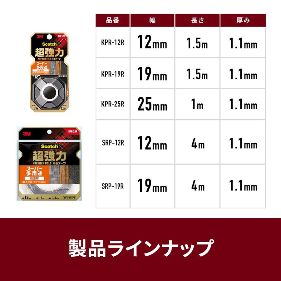 3M スコッチ 超強力両面テープ プレミアゴールド スーパー多用途 粗面